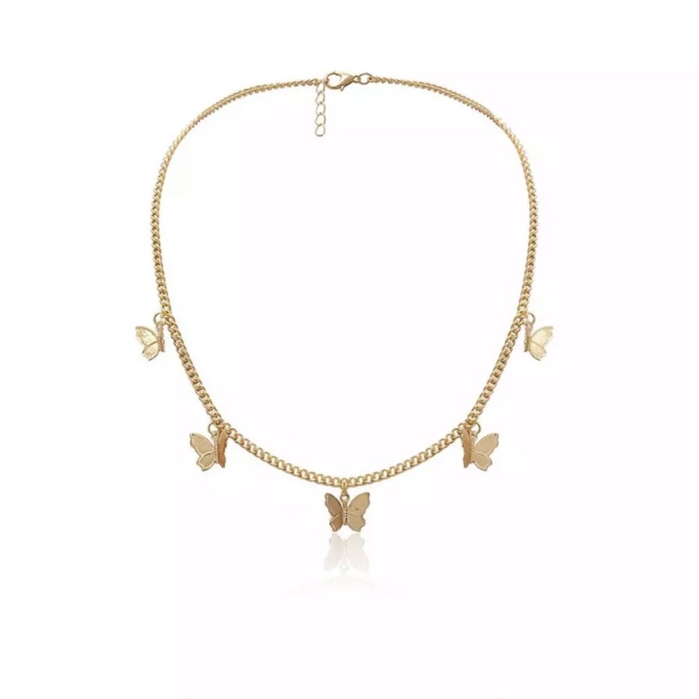 ⚜️[𝟯/$𝟭𝟴]⚜️5 Butterfly Charms Gold Choker NEW - Picture 4 of 11